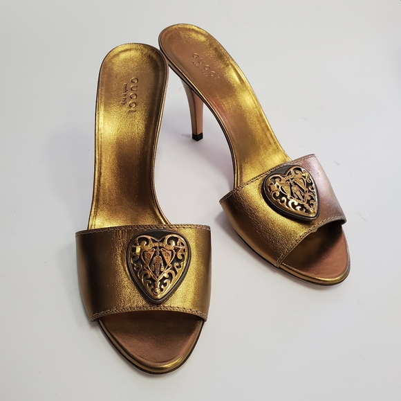 Authentic Gucci gold leather sandals size 37.5 - Picture 2 of 7